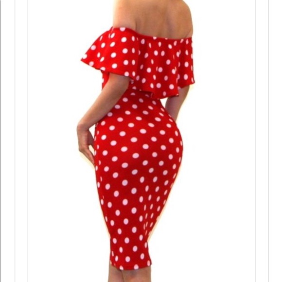 polka dot dress off shoulder